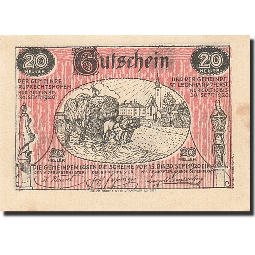 Banknote, Austria, Sankt Leonhard am Forst, 20 Heller, paysan, 1920, 1920-09-30