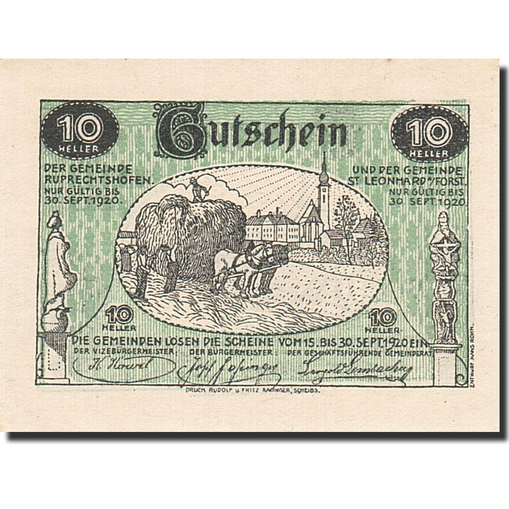 Banknote, Austria, Sankt Leonhard am Forst, 10 Heller, paysan, 1920, 1920-09-30