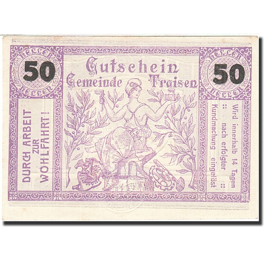 Banknote, Austria, Traisen, 50 Heller, dragon, 1920, 1920-12-31, UNC(63)
