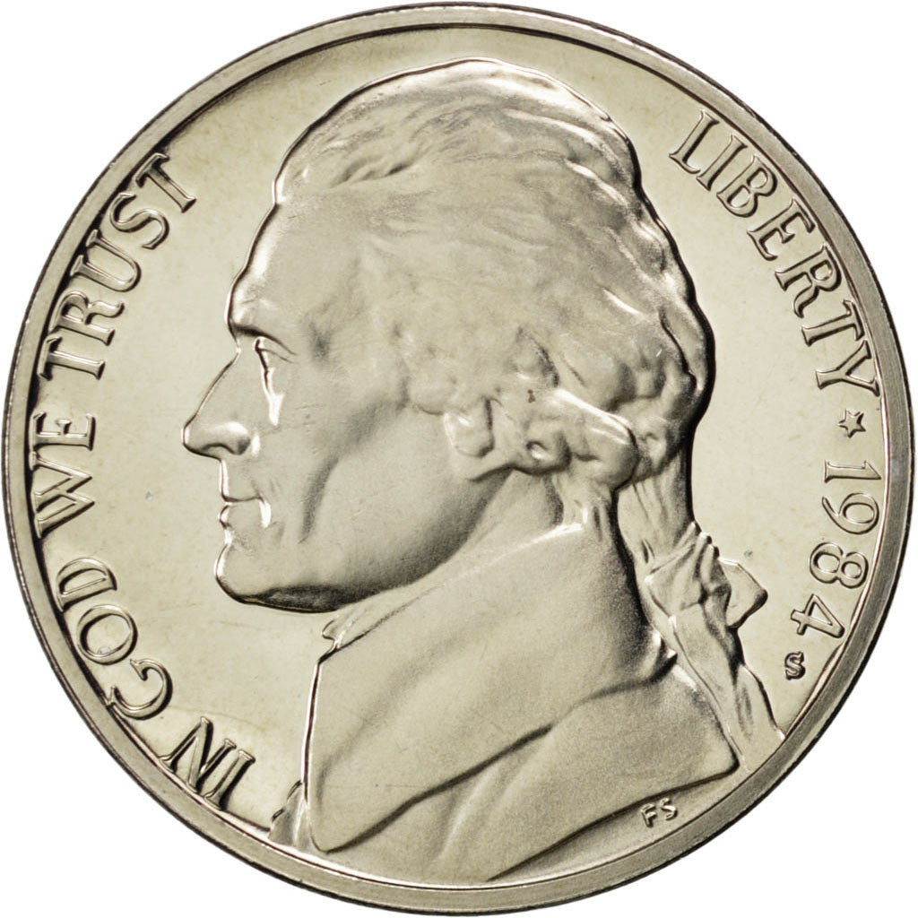 Coin, United States, Jefferson Nickel, 5 Cents, 1984, U.S. Mint, San Francisco