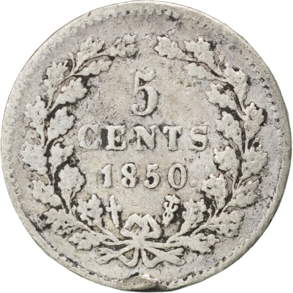 NETHERLANDS, 5 Cents, 1850, KM #91, VF(20-25), Silver, 12.5, 0.66