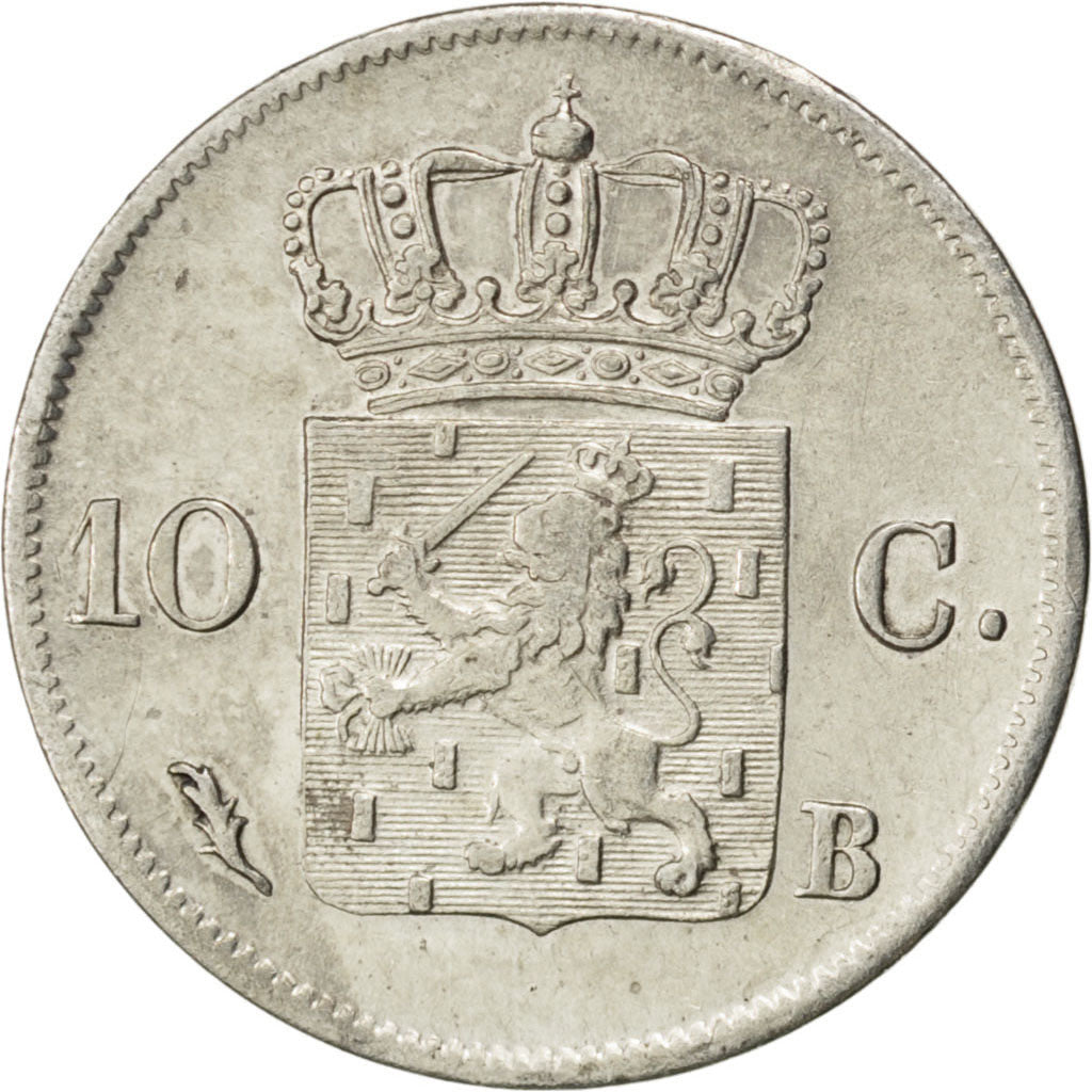 NETHERLANDS, 10 Cents, 1828, Brussels, KM #53, EF(40-45), Silver, 18, 1.65