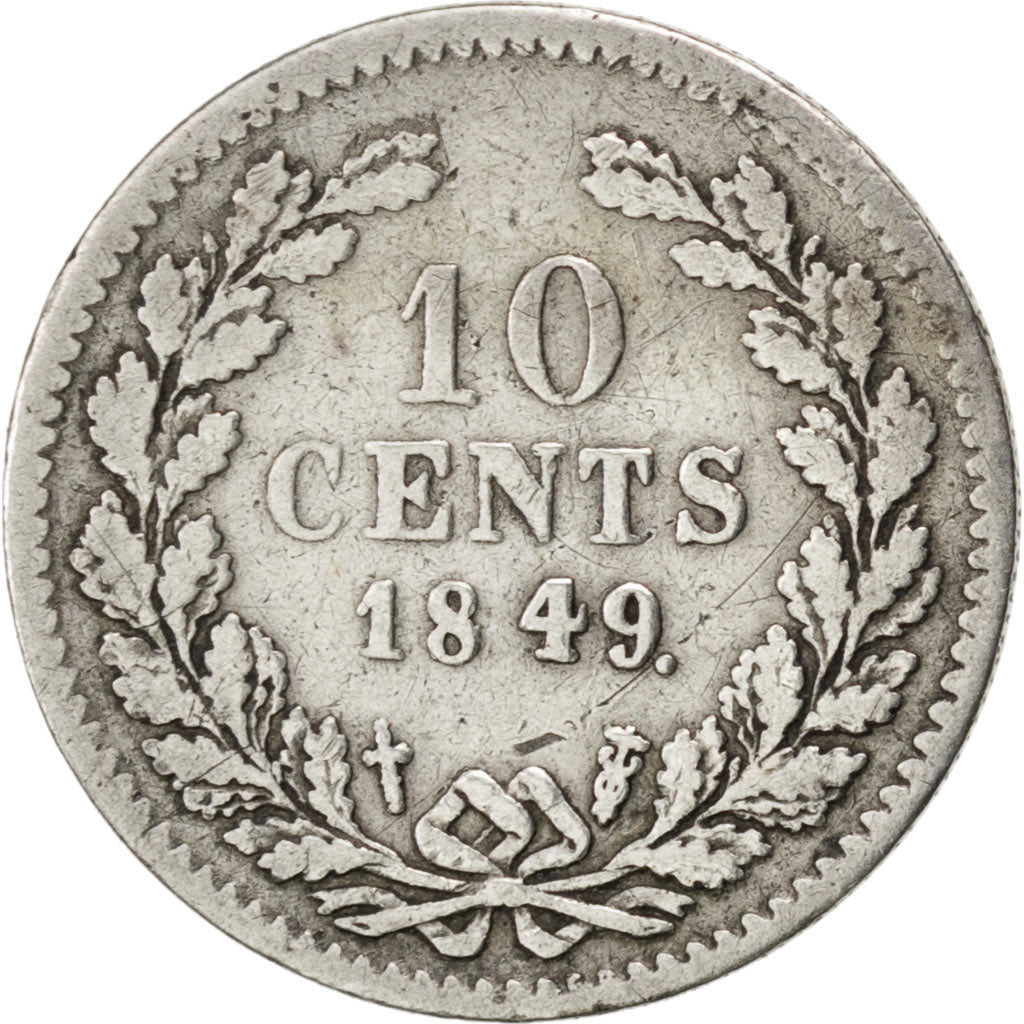 NETHERLANDS, 10 Cents, 1849, KM #80, VF(20-25), Silver, 15, 1.32