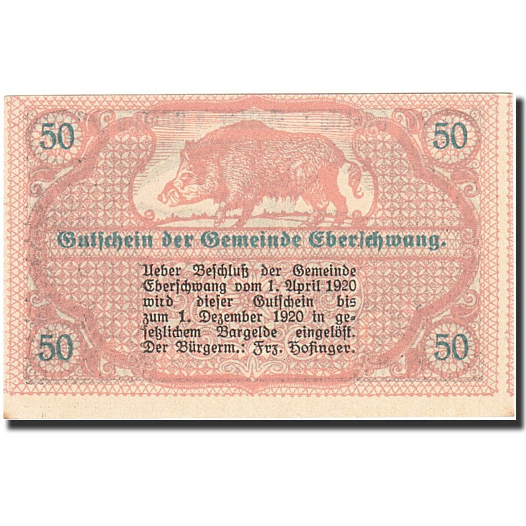 Banknote, Austria, Eberschwang, 50 Heller, Eglise, 1920, 1920-12-01, UNC(64)
