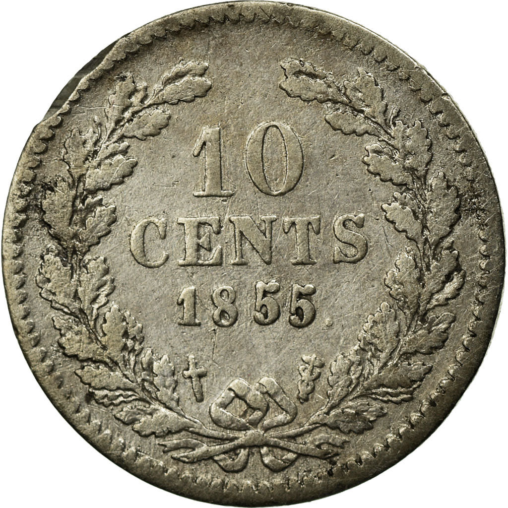 Coin, Netherlands, William III, 10 Cents, 1855, VF(20-25), Silver, KM:80