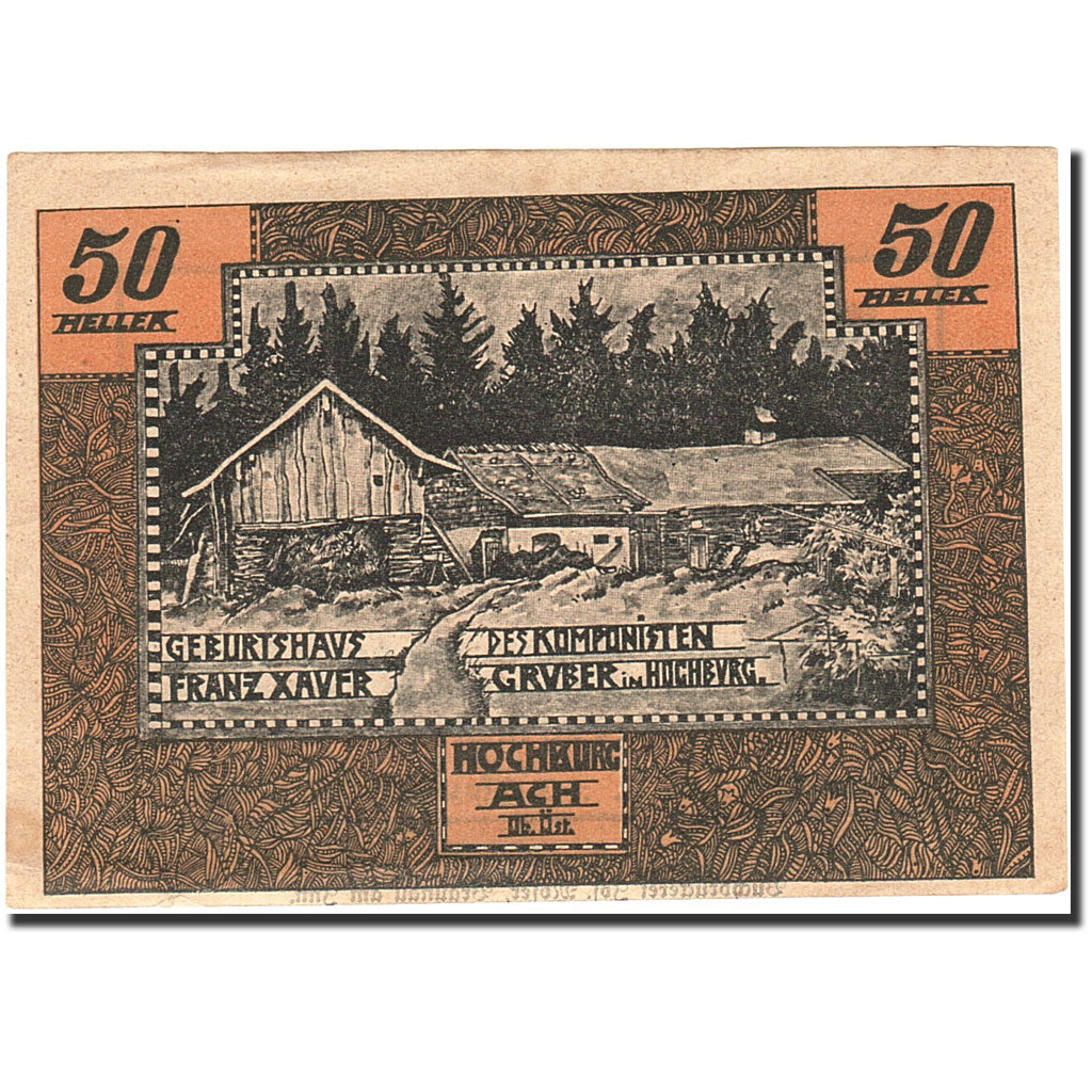 Banknote, Austria, Hochburg-Ach, 50 Heller, ferme, 1920, 1920-12-15, AU(55-58)