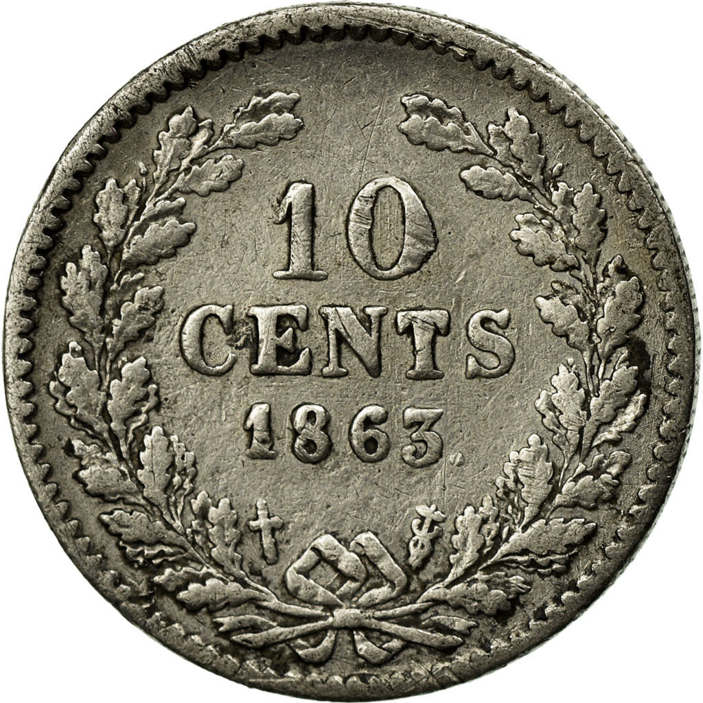 Coin, Netherlands, William III, 10 Cents, 1863, VF(20-25), Silver, KM:80
