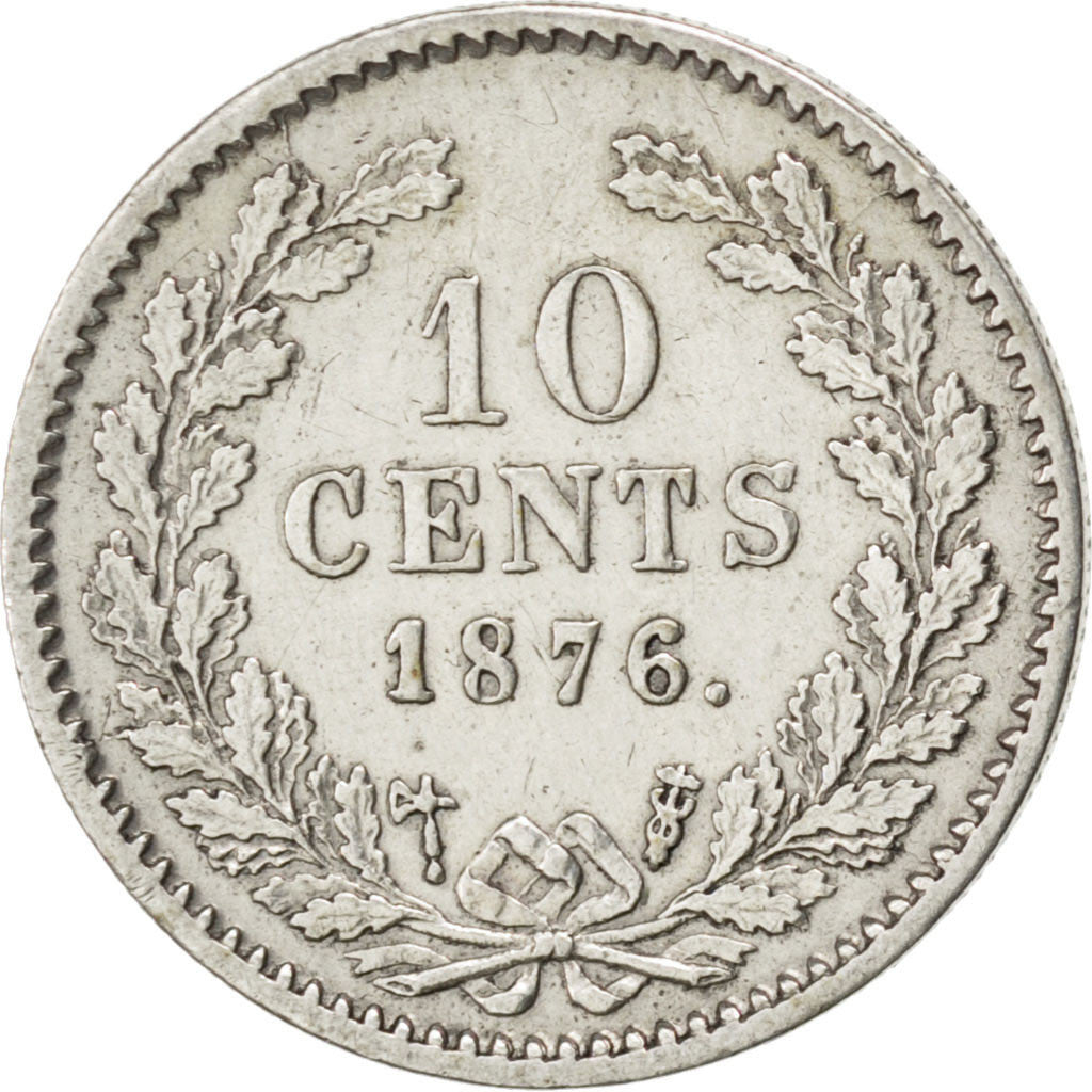 NETHERLANDS, 10 Cents, 1876, KM #80, AU(50-53), Silver, 15, 1.39
