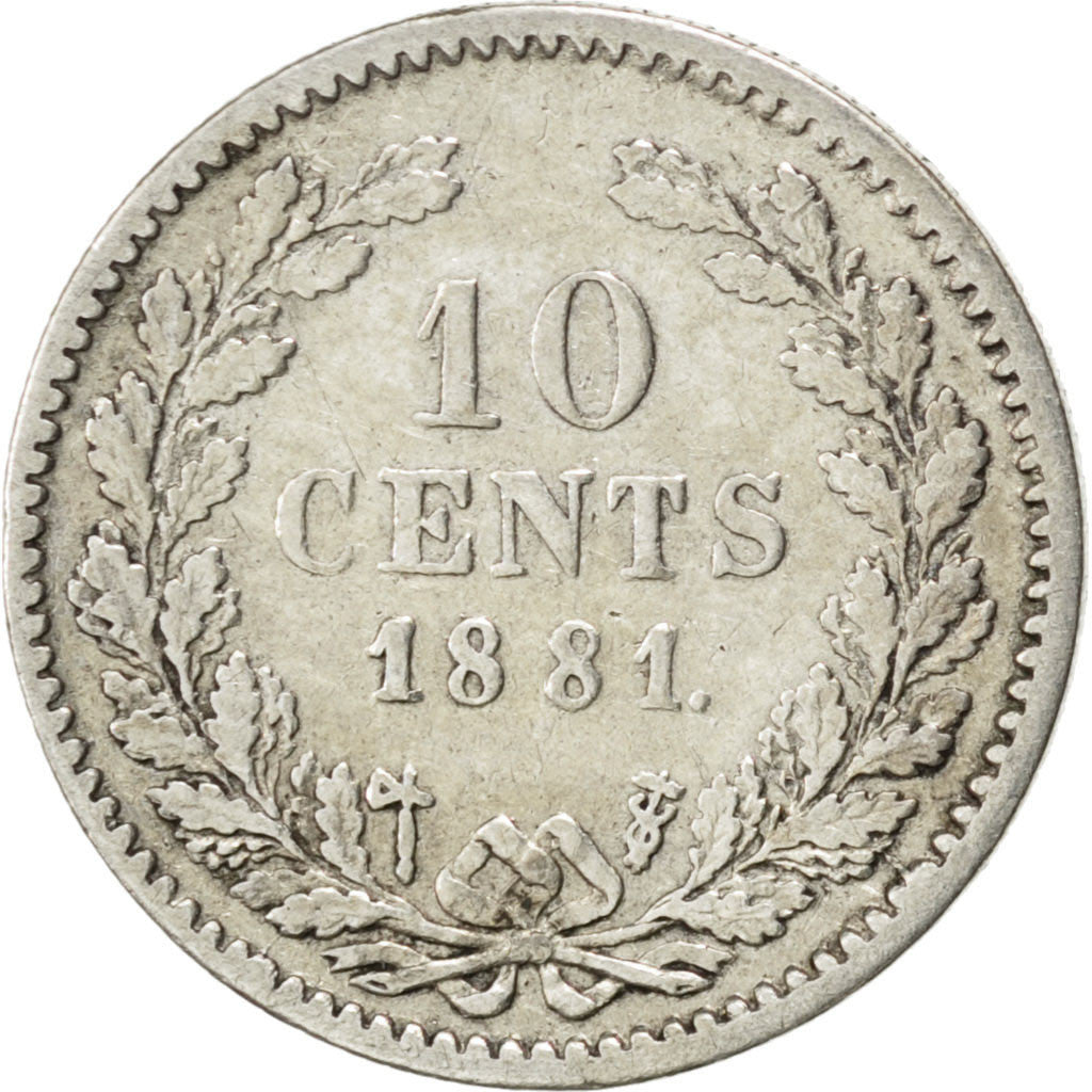 NETHERLANDS, 10 Cents, 1881, KM #80, VF(20-25), Silver, 15, 1.34