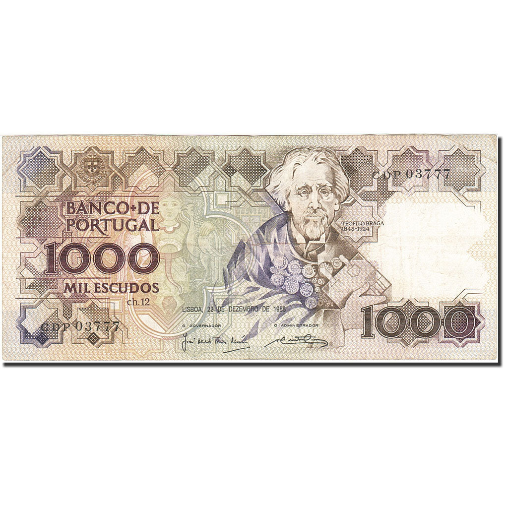 Biljet, Portugal, 1000 Escudos, 1980-1989, 1988-12-22, KM:181e, TTB