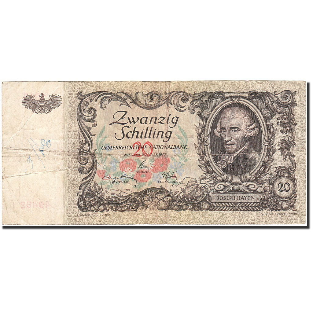 Austria, 20 Schilling, 1949-1954, 1950-01-02, KM:129a, VF(20-25)