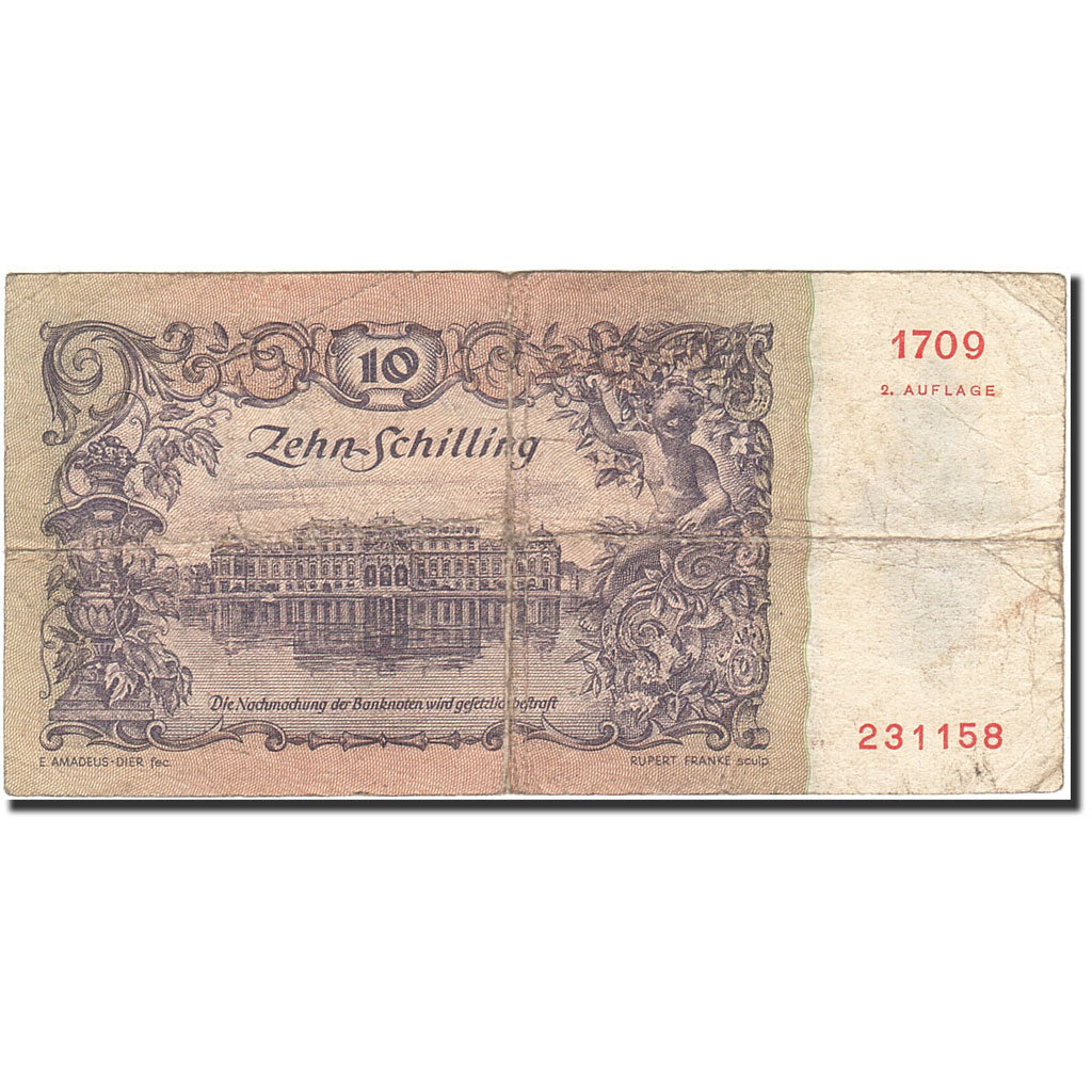 Banknote, Austria, 10 Schilling, 1949-1954, 1950-01-02, KM:128, F(12-15)