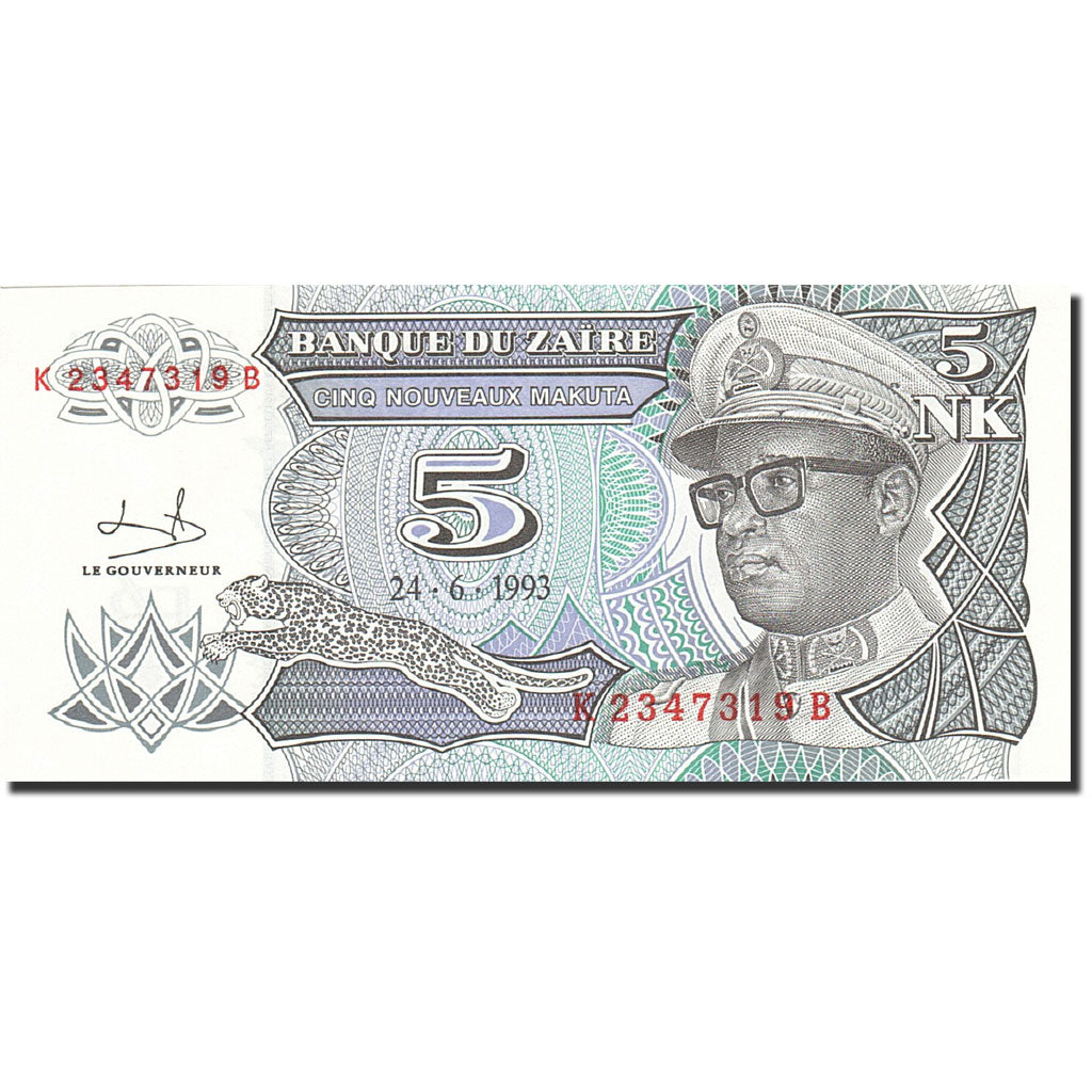 Banknote, Zaire, 5 Nouveaux Makuta, 1993, 1993-06-24, KM:48a, UNC(65-70)
