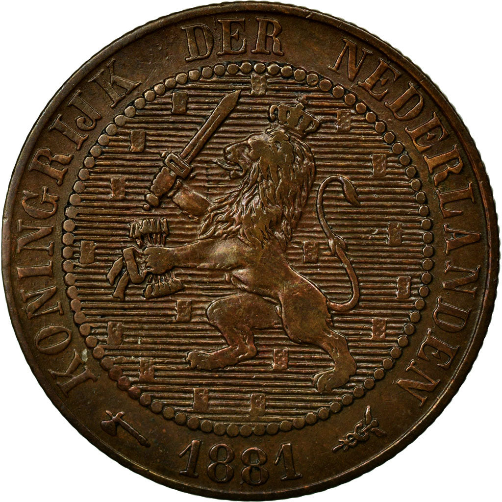Coin, Netherlands, William III, 2-1/2 Cent, 1881, AU(50-53), Bronze, KM:108.1