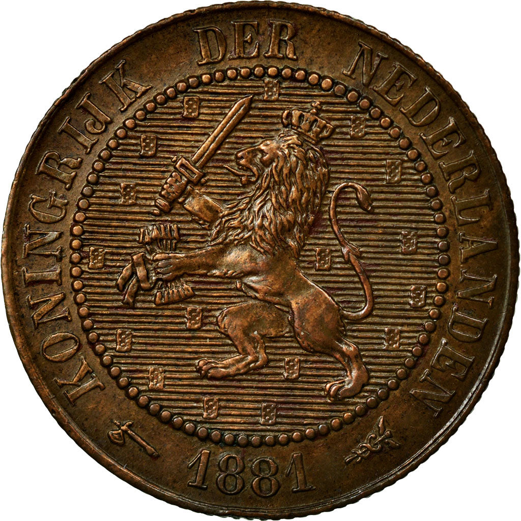 Coin, Netherlands, William III, 2-1/2 Cent, 1881, AU(55-58), Bronze, KM:108.1