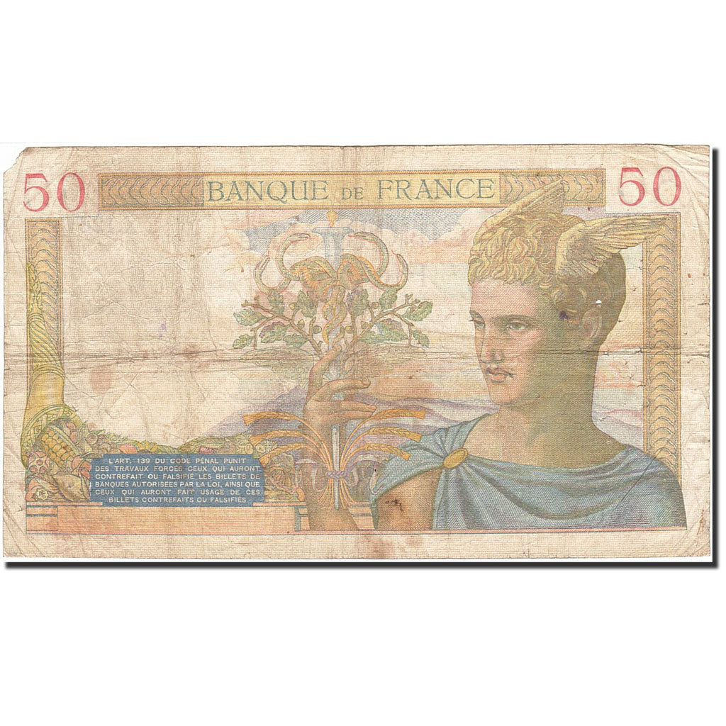Banconote, Francia, 50 Francs, 1933, 1940-02-22, B+, Fayette:18.39, KM:85b