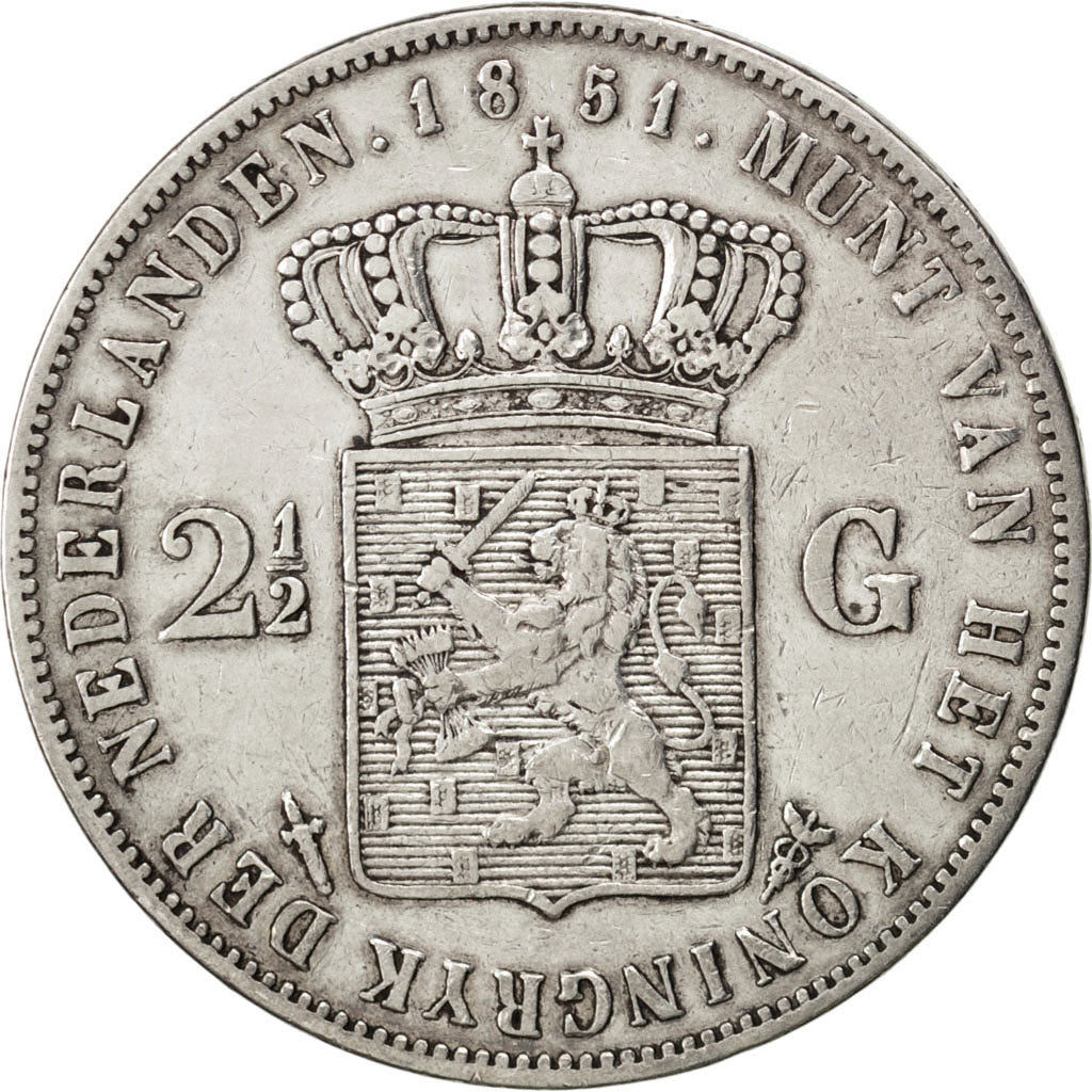 Pays-Bas, Willem III, 2 1/2 Gulden 1851, KM 82