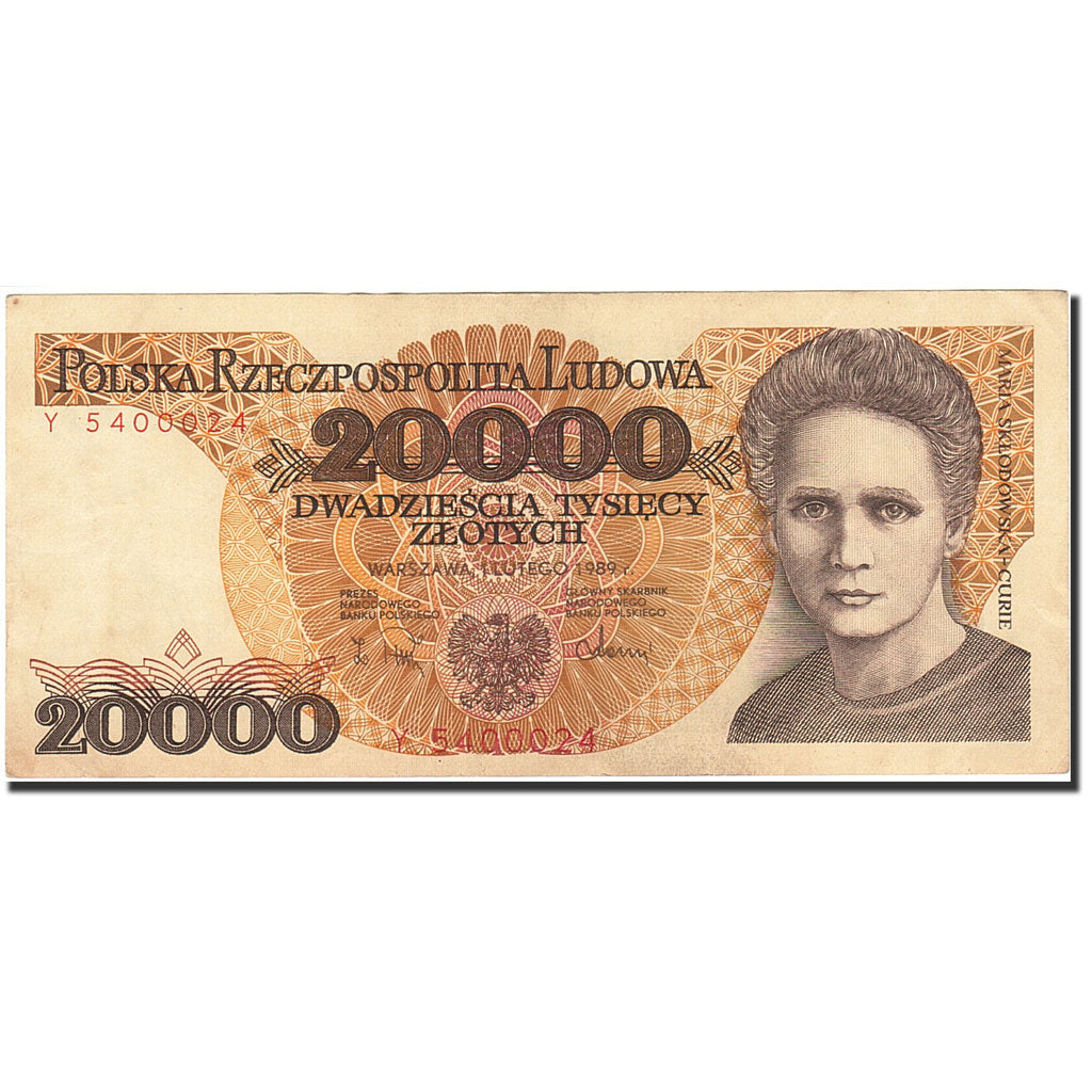 Poland, 20,000 Zlotych, 1987-1990, 1989-02-01, KM:152a, AU(50-53)