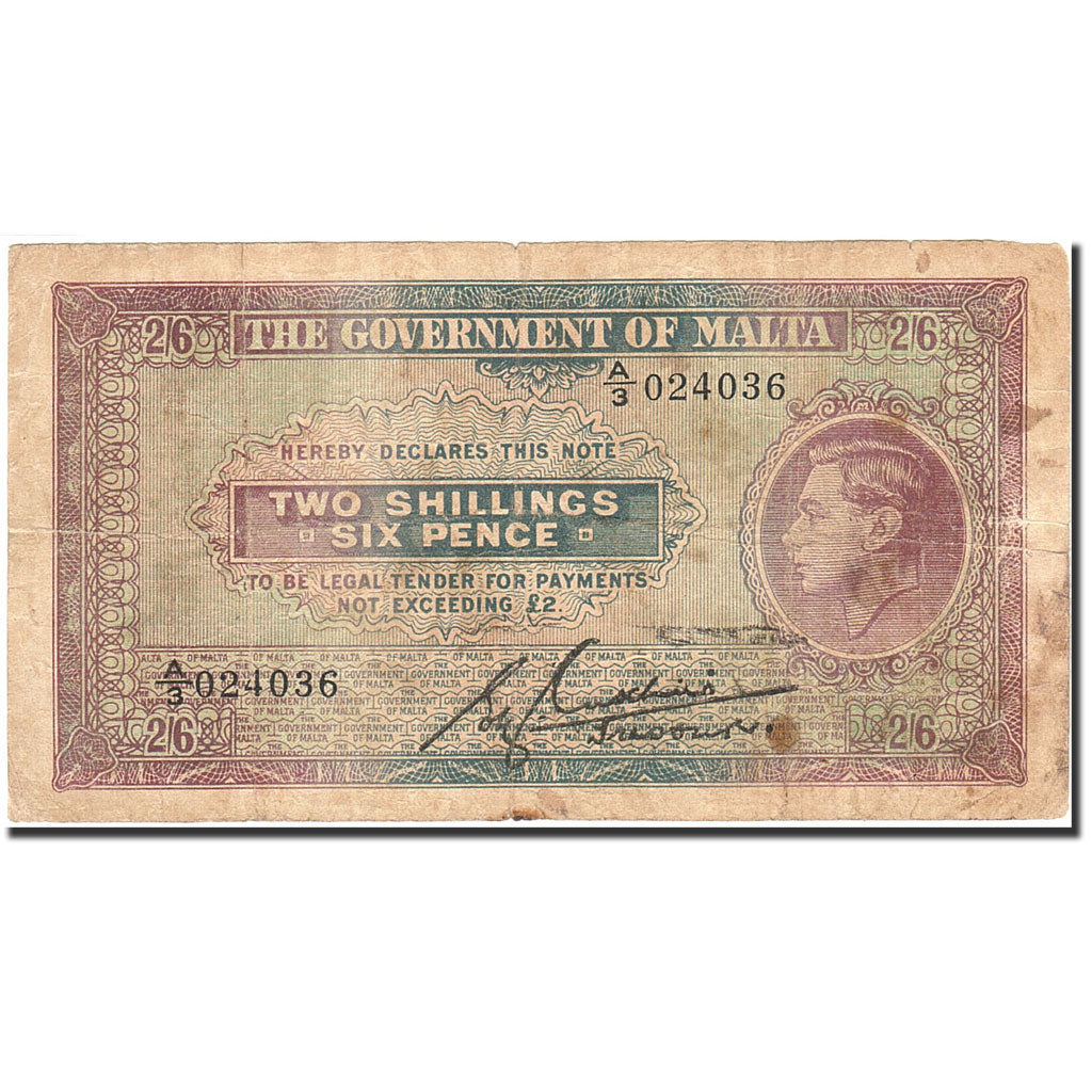 Malte, 2 Shillings 6 Pence, 1940-1943, Undated (1940), KM:18, B