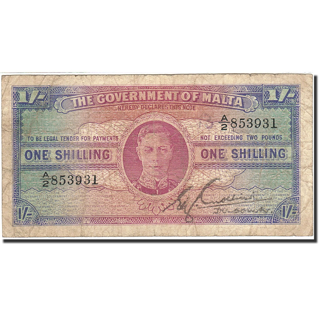 Banknote, Malta, 1 Shilling, 1940-1943, Undated (1943), KM:16, VG(8-10)
