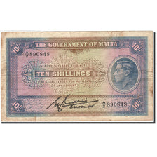 Biljet, Malta, 10 Shillings, 1939, 1939-09-13, KM:13, B+