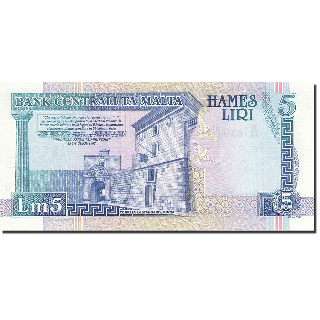 Malta, 5 Liri, 1994, 1994, KM:46b, UNC(65-70)