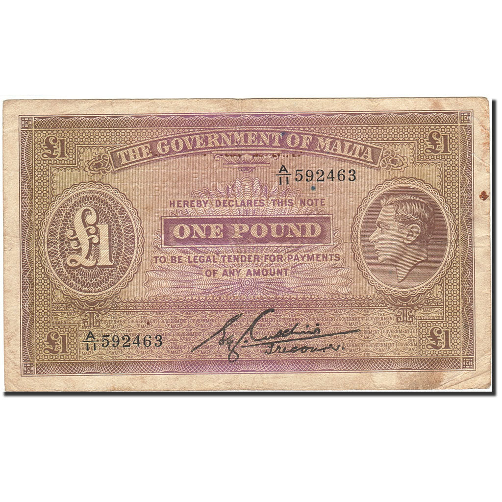 Malta, 1 Pound, 1940-1943, Undated (1940), KM:20b, VF(20-25)