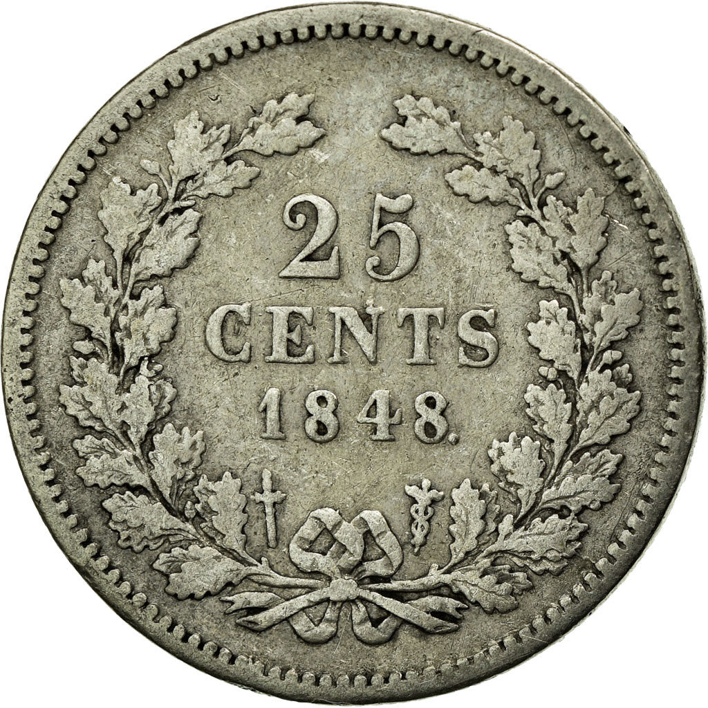 Coin, Netherlands, William II, 25 Cents, 1848, VF(20-25), Silver, KM:76