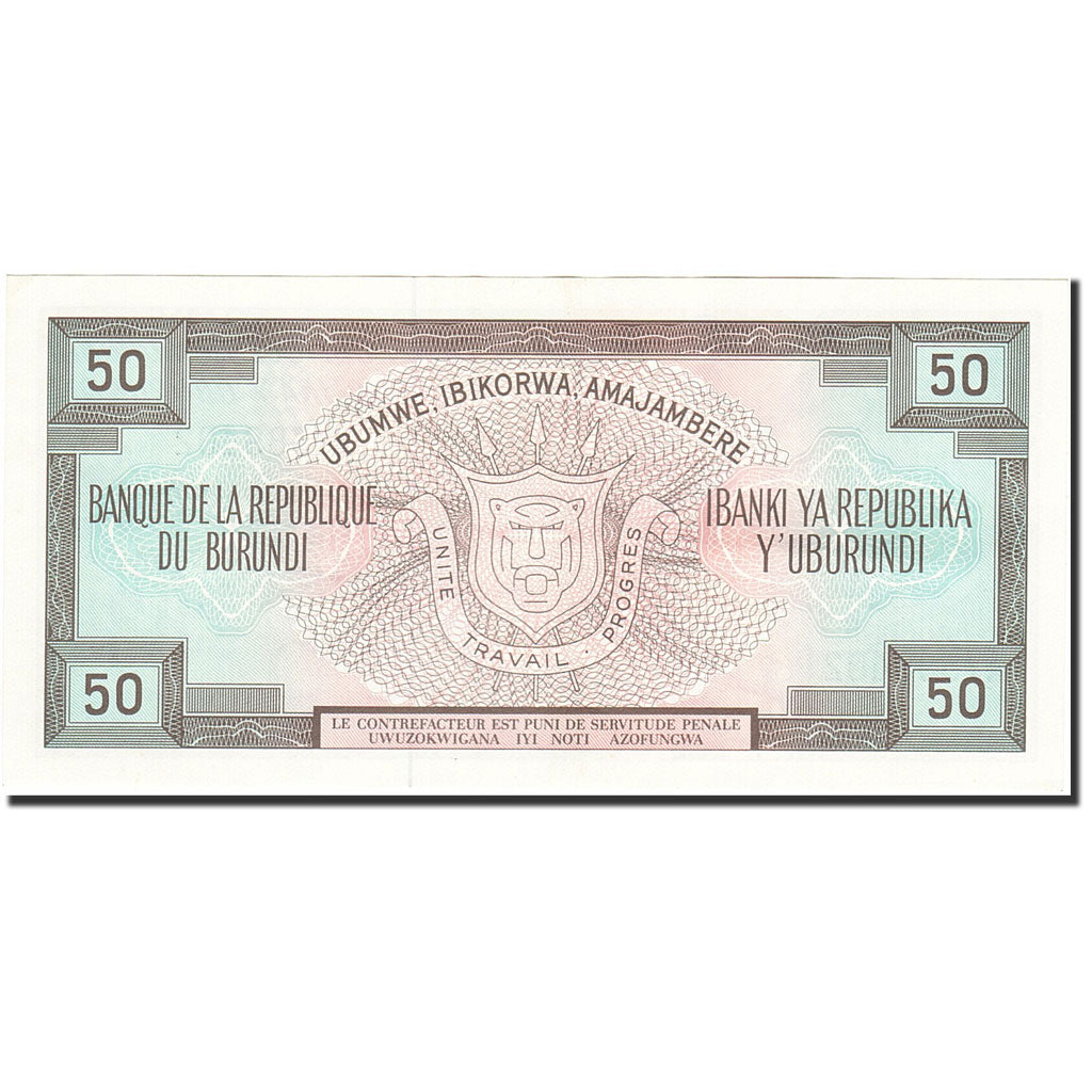 Banknote, Burundi, 50 Francs, 1975-1978, 1988-05-01, KM:28c, EF(40-45)