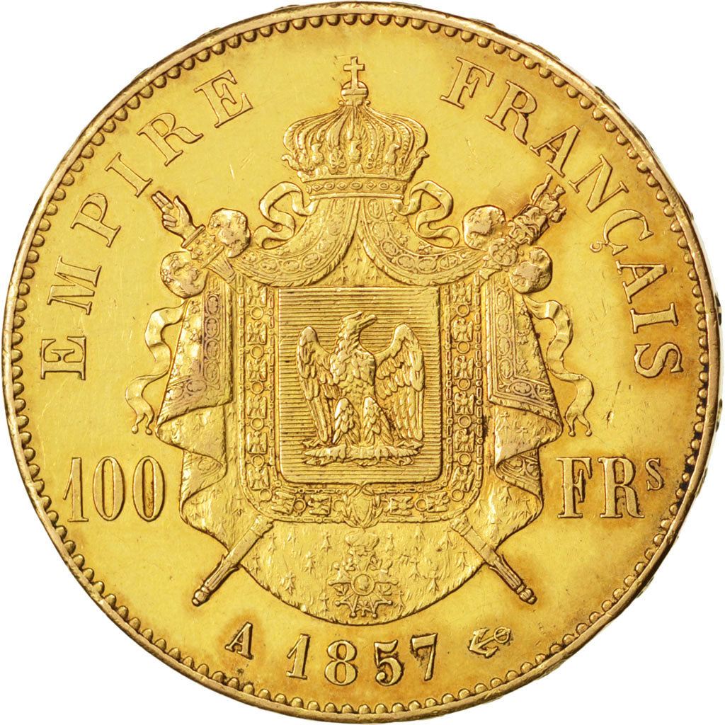 FRANCE, Napoléon III, 100 Francs, 1857, Paris, KM #786.1, AU(50-53), Gold, G...