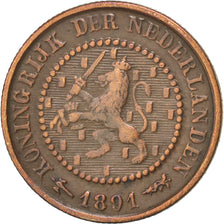 NETHERLANDS, 1/2 Cent, 1891, KM #109.2, EF(40-45), Bronze, 14, 1.24