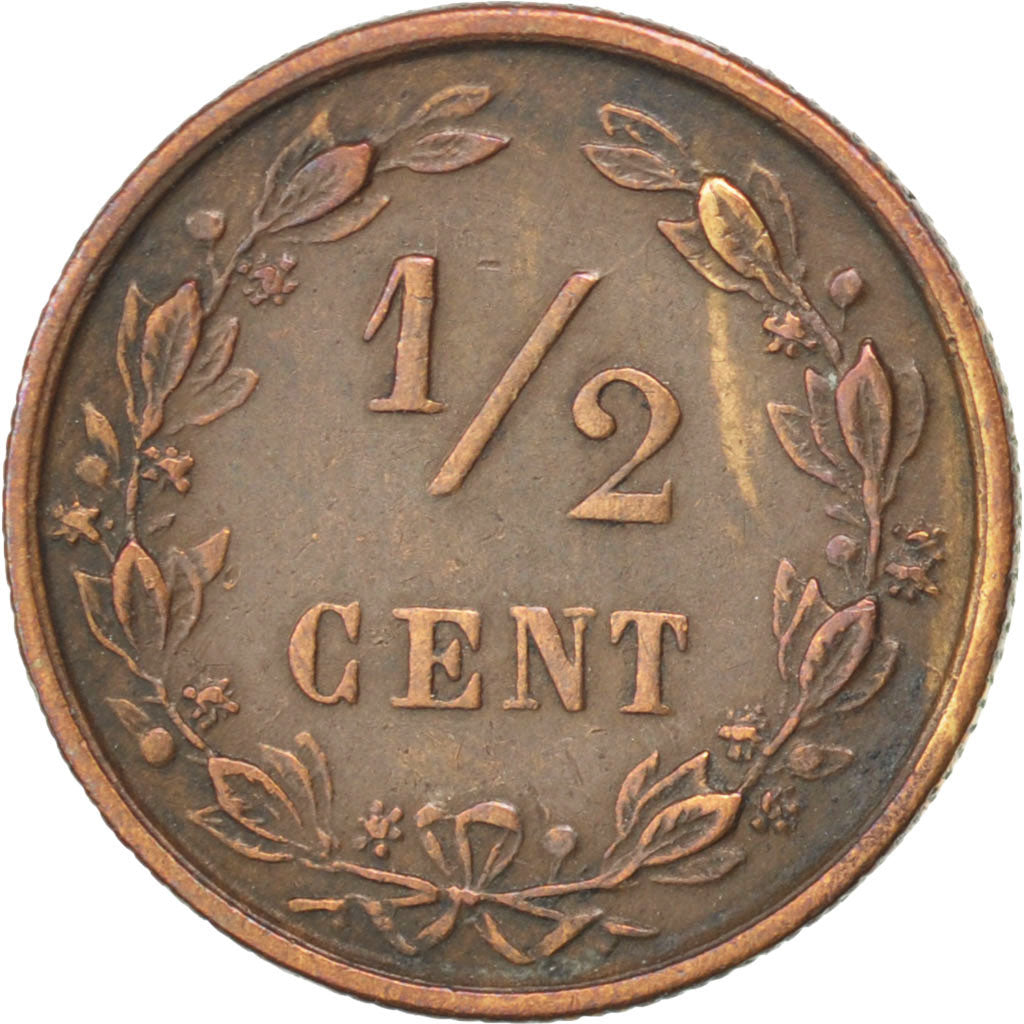NETHERLANDS, 1/2 Cent, 1891, KM #109.2, EF(40-45), Bronze, 14, 1.24