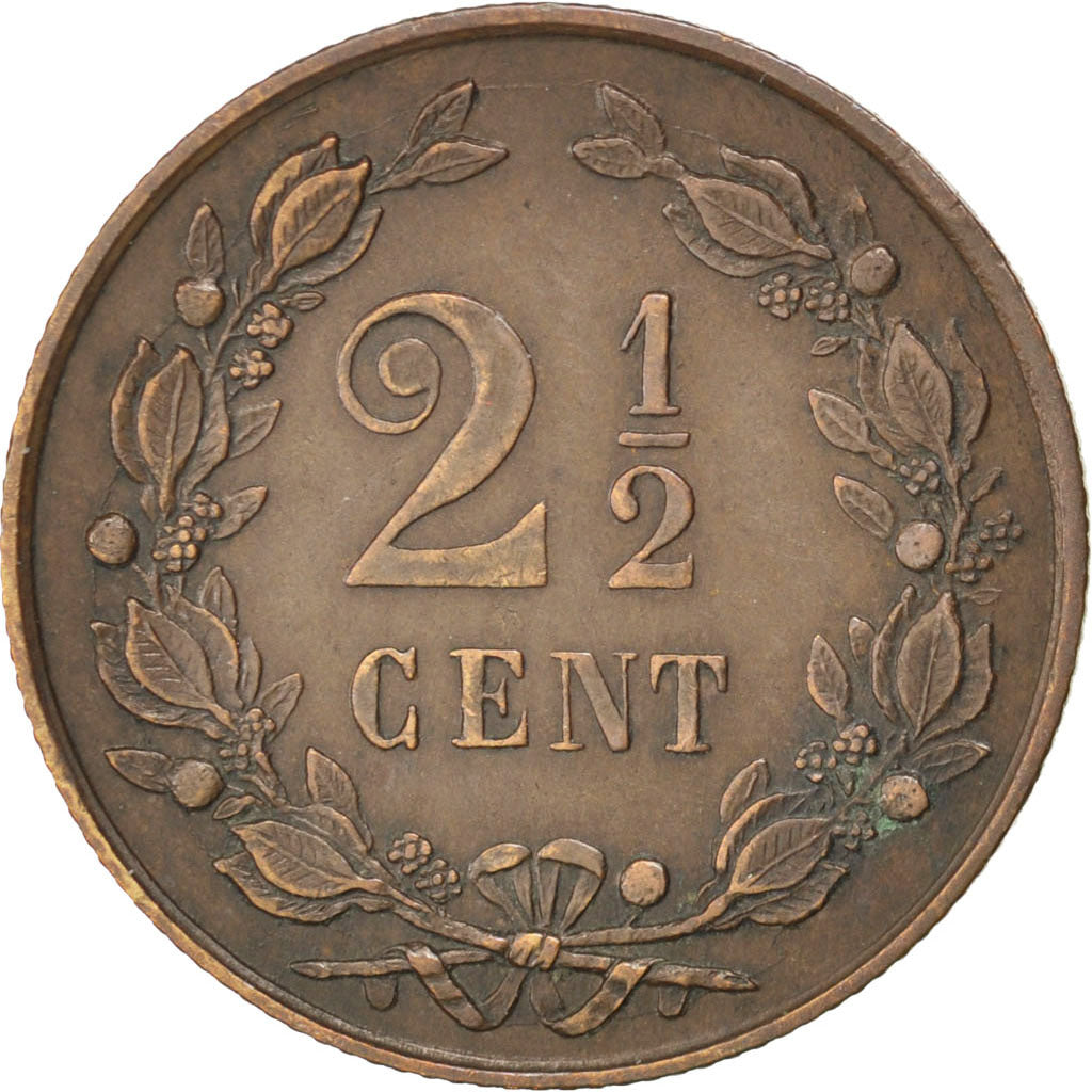 Coin, Netherlands, William III, 2-1/2 Cent, 1877, AU(50-53), Bronze, KM:108.1
