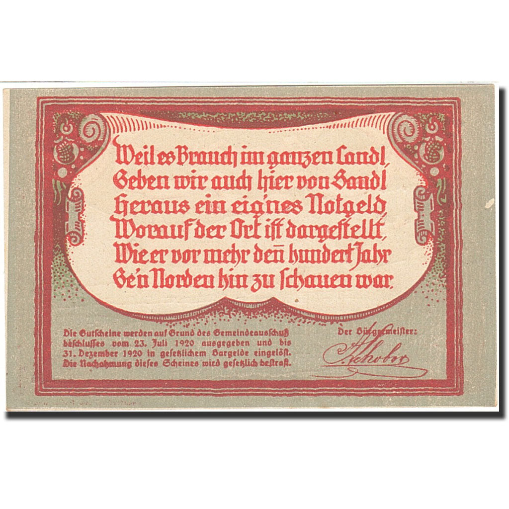 Banknote, Austria, Landl, 90 Heller, village, 1920, 1920-12-31, UNC(63)