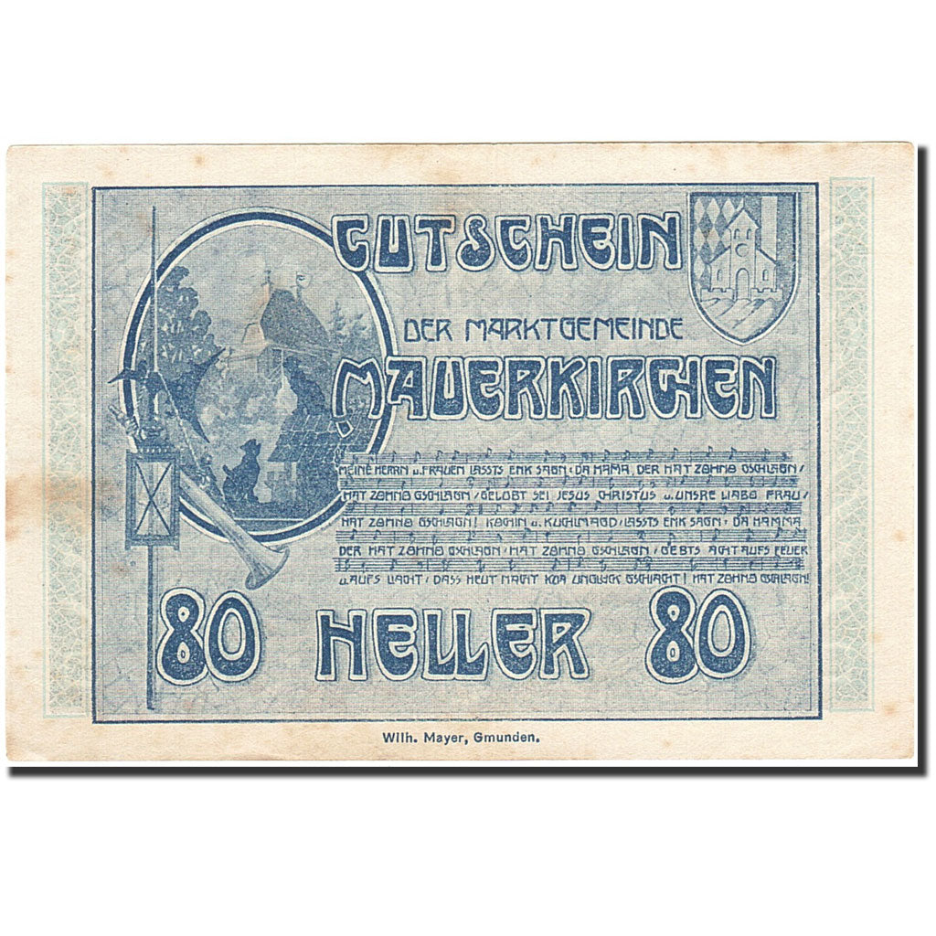 Banknote, Austria, Mauerkirchen, 80 Heller, Blason, 1920, 1920-06-04, EF(40-45)