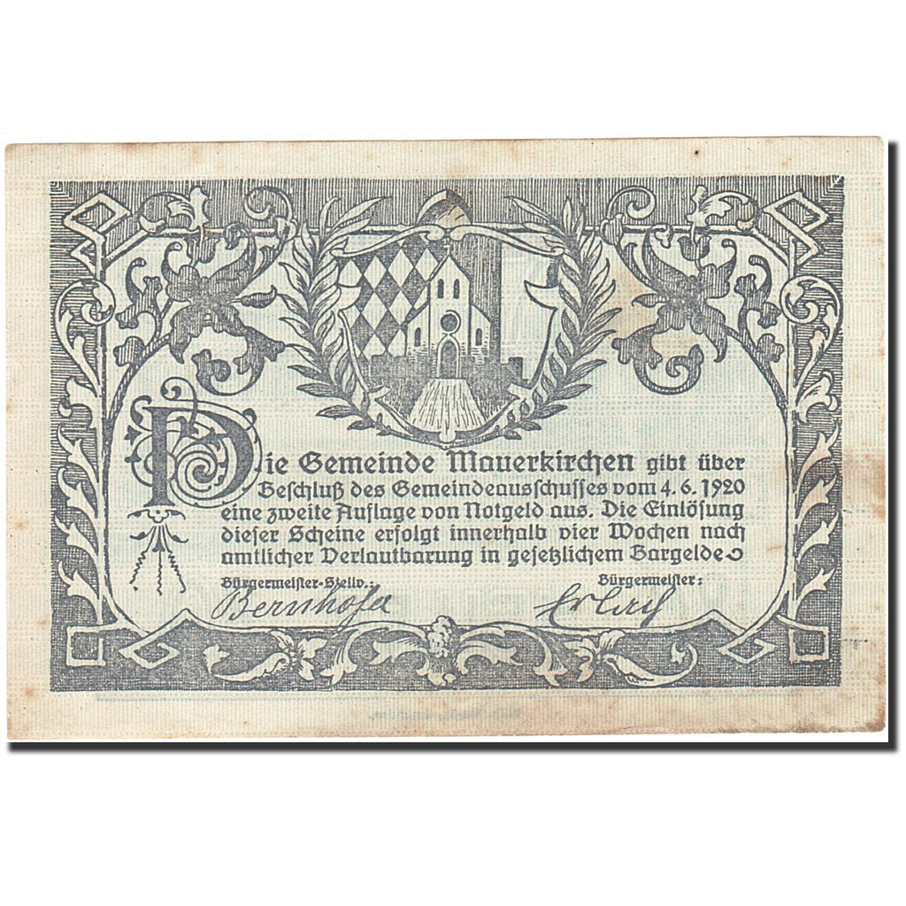 Banknote, Austria, Mauerkirchen, 80 Heller, Blason, 1920, 1920-06-04, EF(40-45)