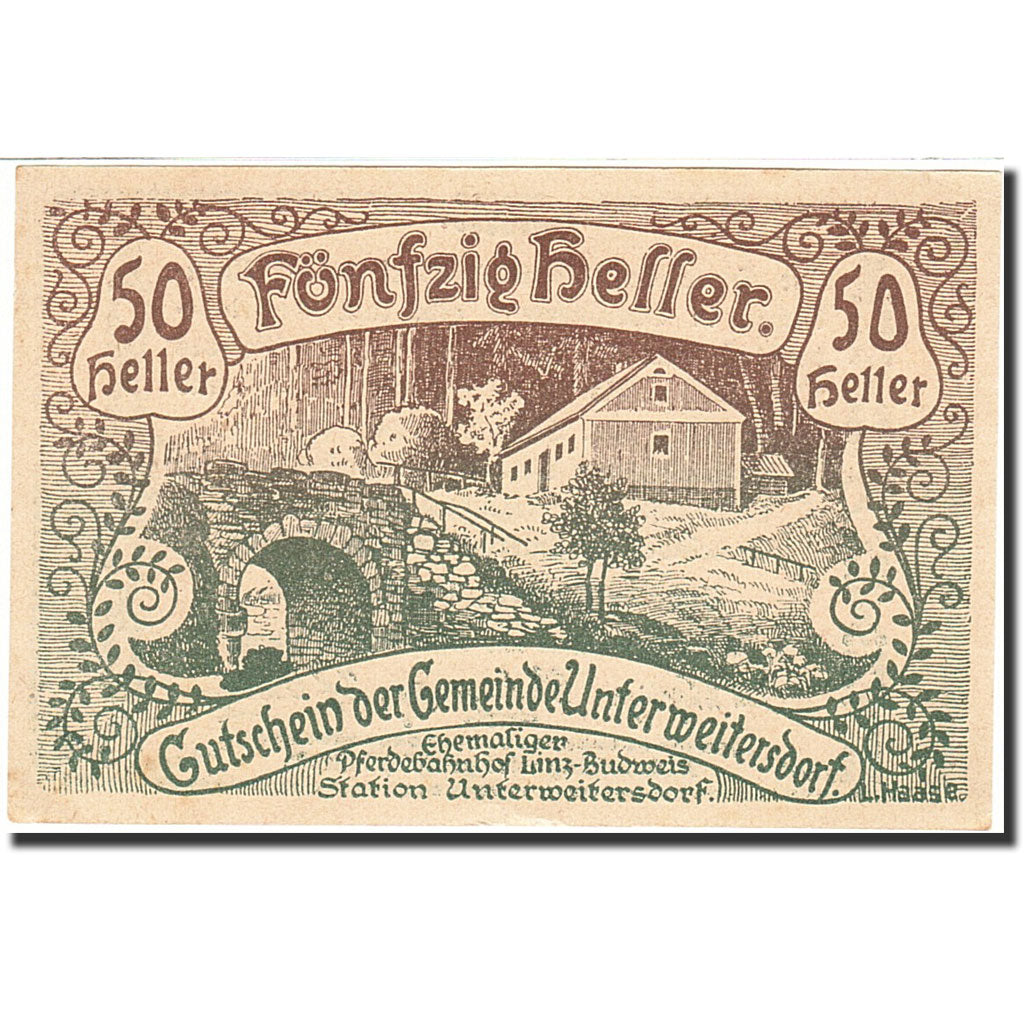 Banknote, Austria, Unterweitersdorf, 50 Heller, ferme, 1920, 1920-05-15