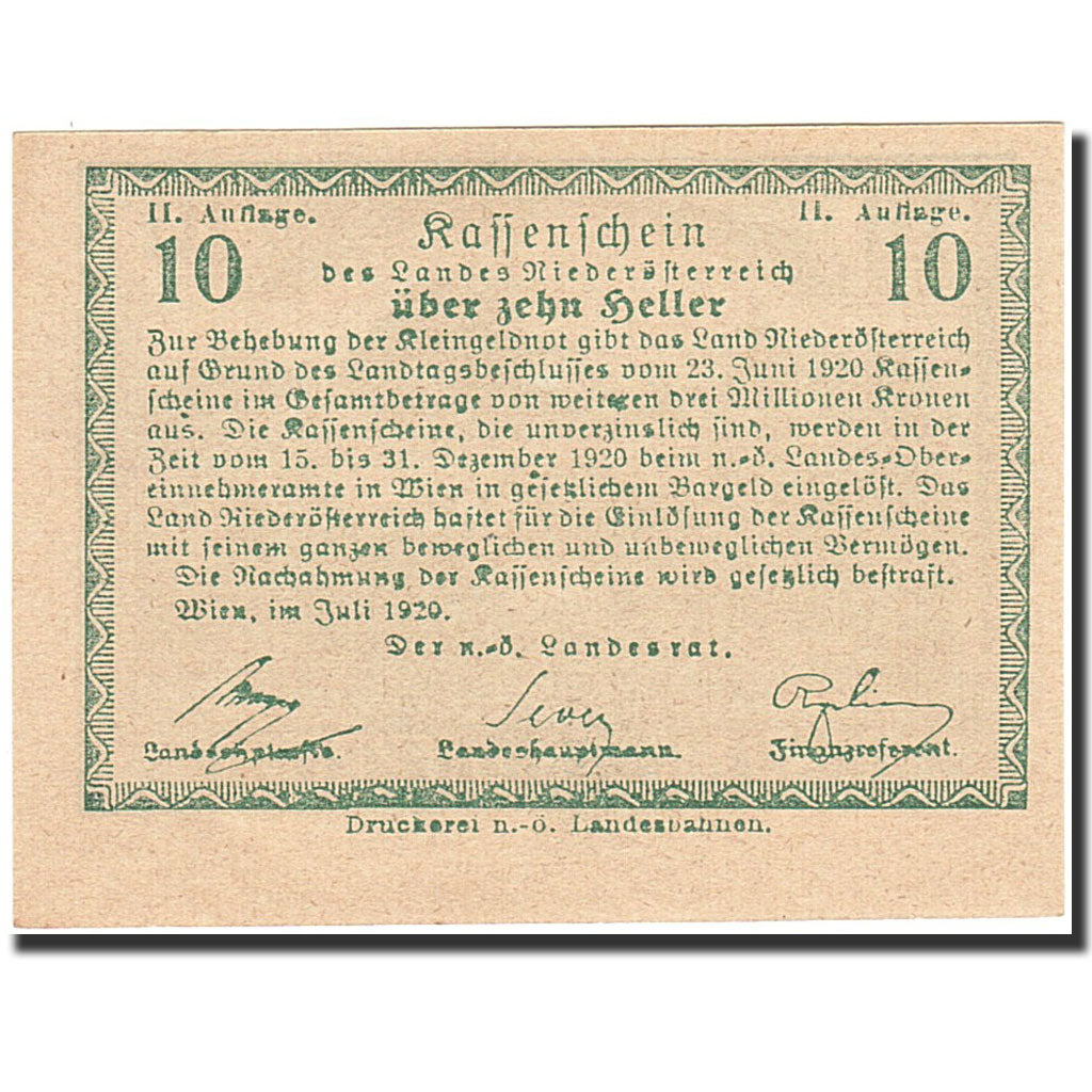 Banknote, Austria, Vienne, 10 Heller, ferme, 1920, 1920-12-31, UNC(65-70)