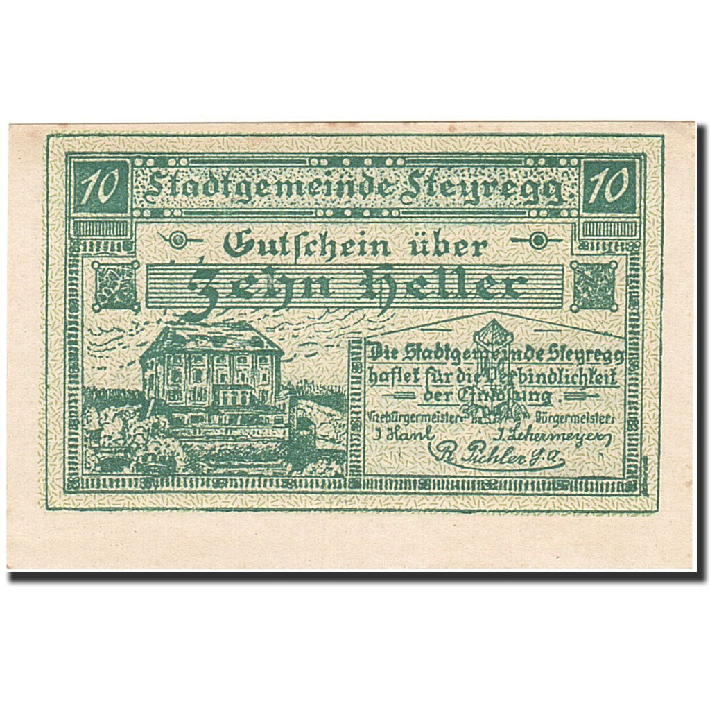 Banknote, Austria, Steyregg, 10 Heller, manoir, 1920, 1920-12-31, UNC(64)