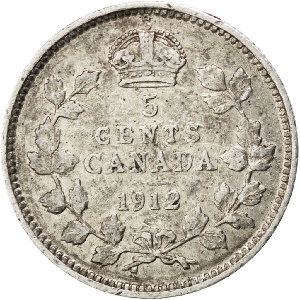 Coin, Canada, George V, 5 Cents, 1912, Ottawa, EF(40-45), Silver, KM:22