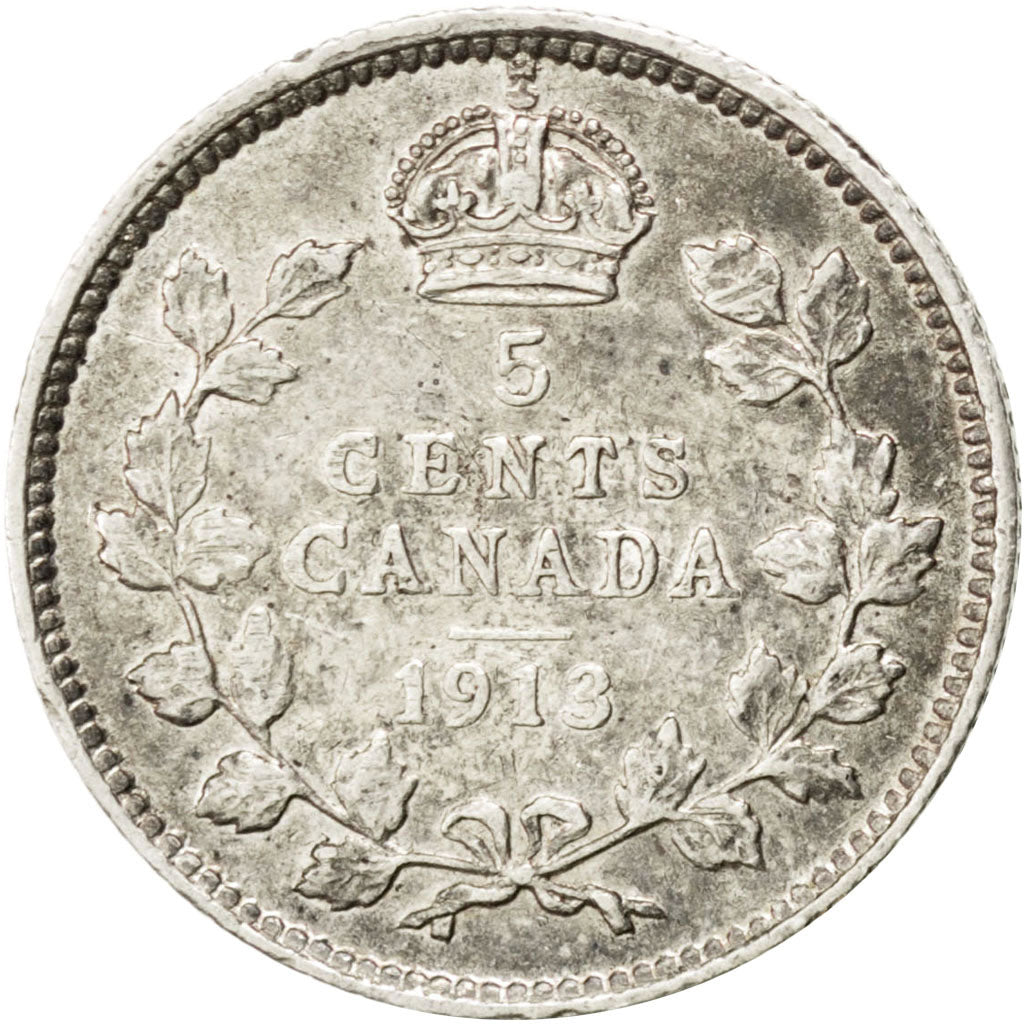 CANADA, 5 Cents, 1913, Royal Canadian Mint, KM #22, EF(40-45), Silver, 15.5,...