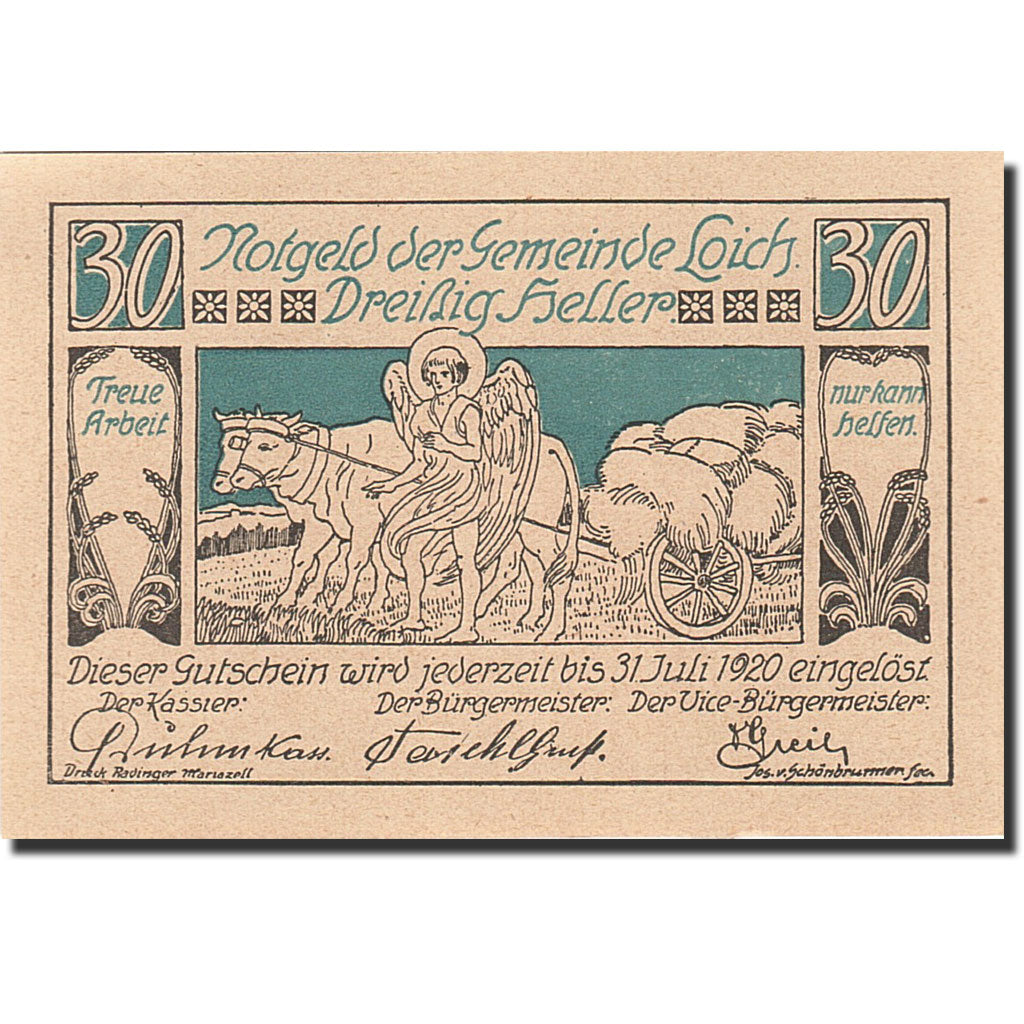 banknote, Austria, Loich, 30 Heller, personnage 1920, 1920-07-31 blue UNC(65-70)