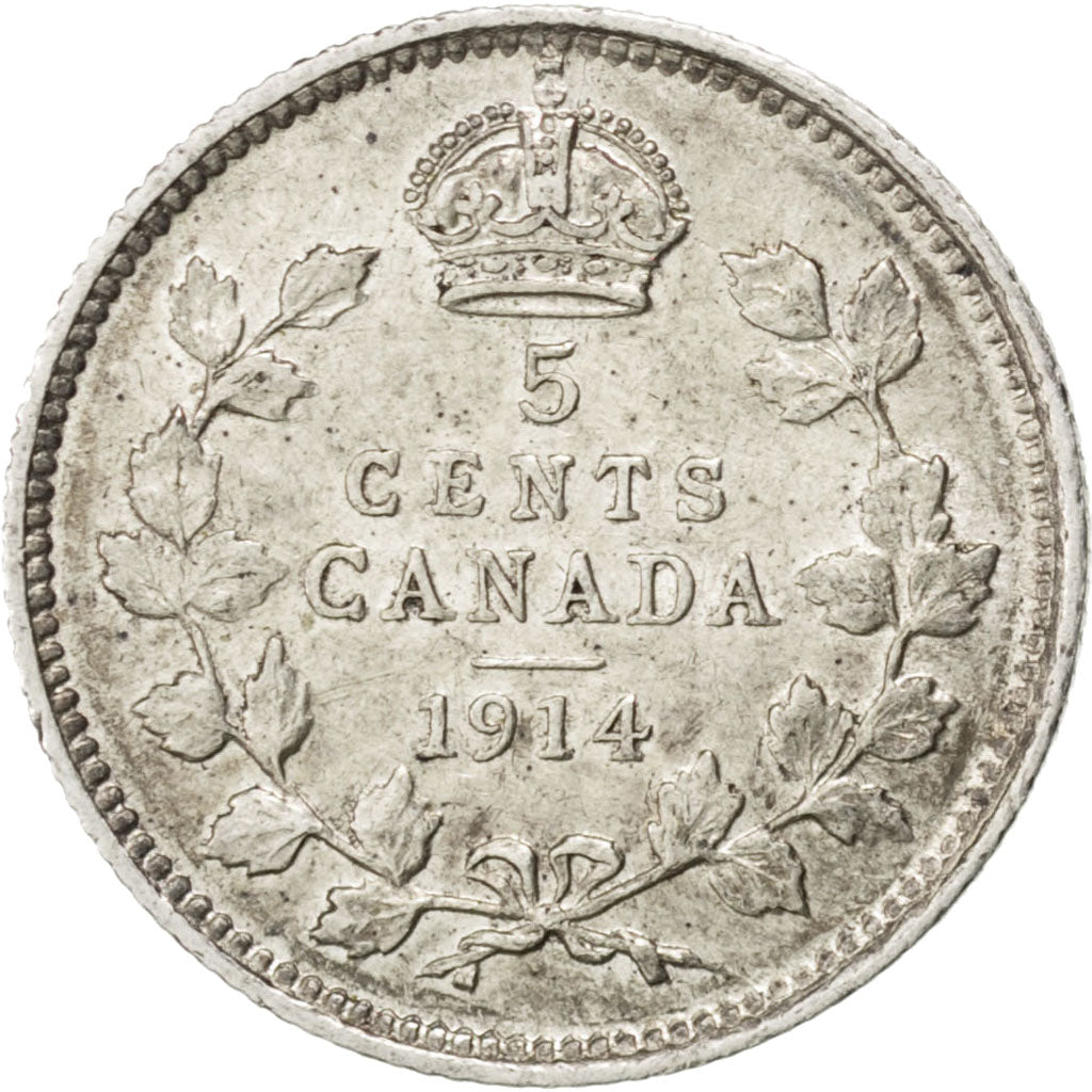 CANADA, 5 Cents, 1914, Royal Canadian Mint, KM #22, AU(55-58), Silver, 15.5,...