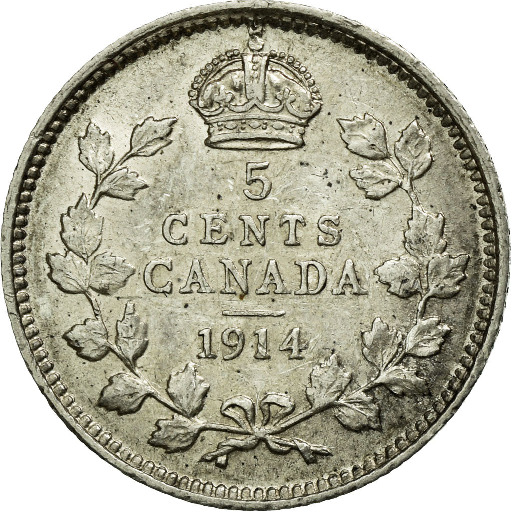 Coin, Canada, George V, 5 Cents, 1914, Ottawa, AU(55-58), Silver, KM:22