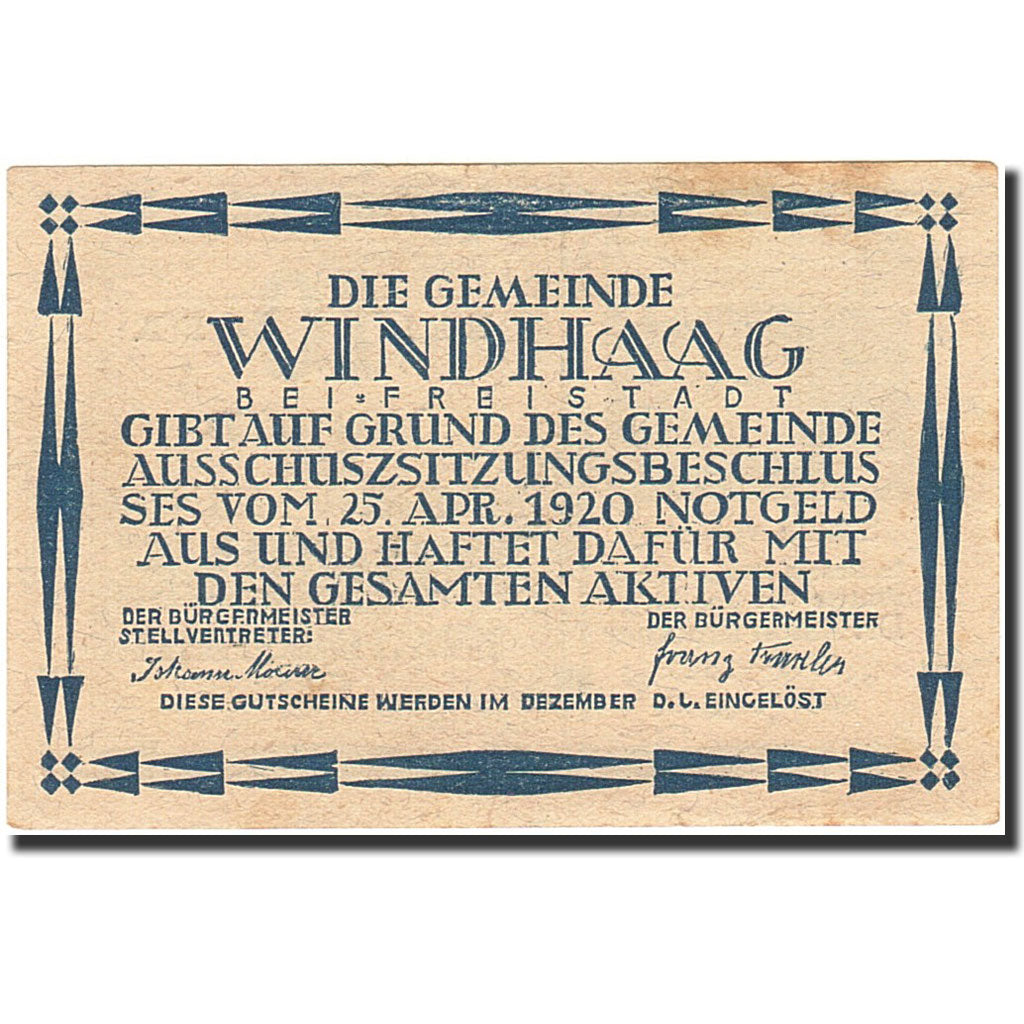 Banknote, Austria, Windhaag, 10 Heller, ecole, 1920, 1920-04-25, AU(55-58)