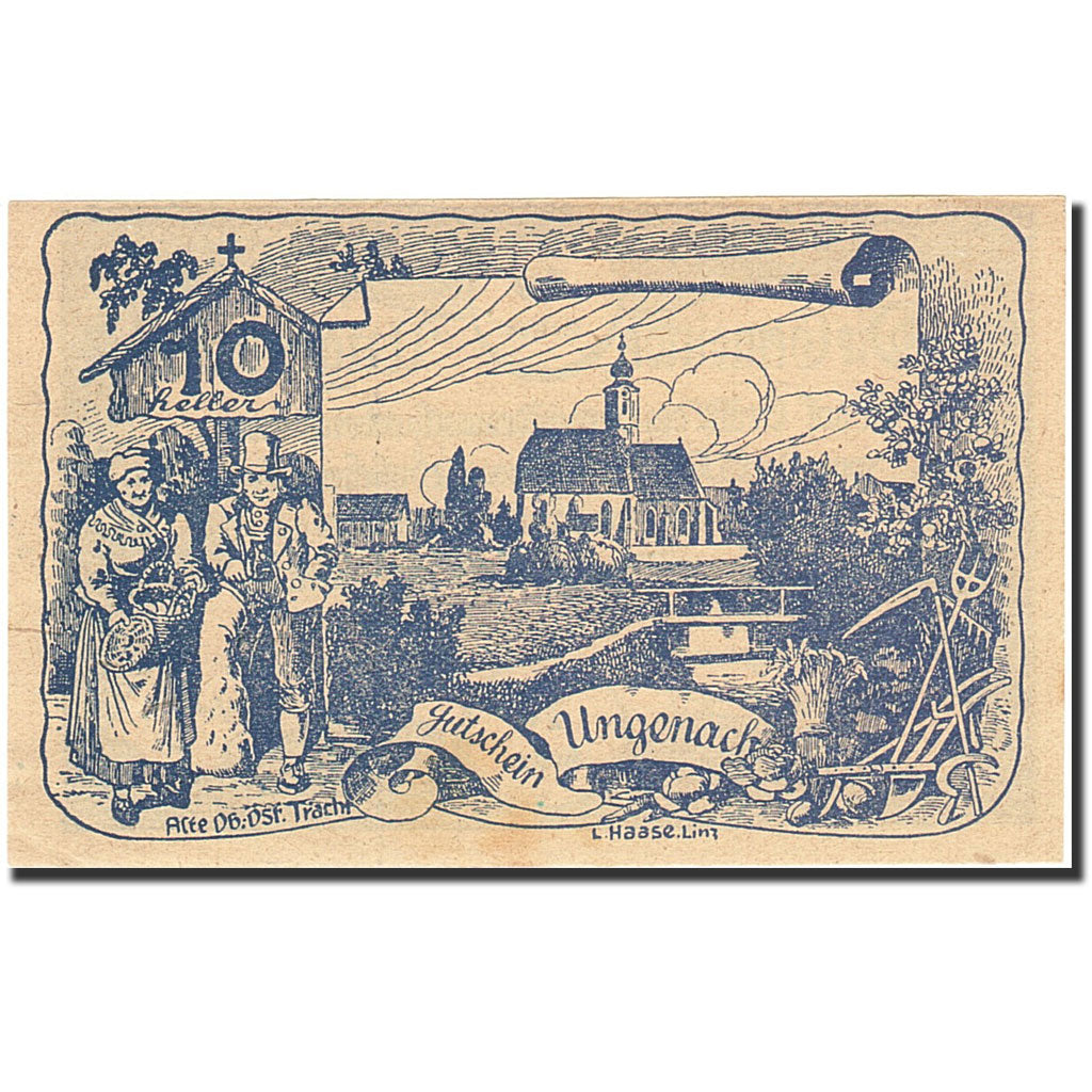 Banconote, Austria, Ungenach, 10 Heller, village, 1921, 1921-06-01, BB+