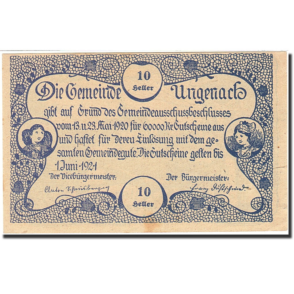 Banconote, Austria, Ungenach, 10 Heller, village, 1921, 1921-06-01, BB+
