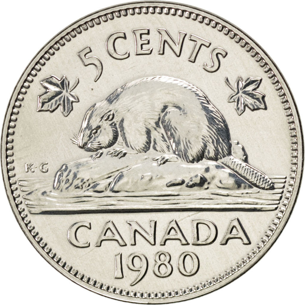 CANADA, 5 Cents, 1980, Royal Canadian Mint, KM #60.2, VF(20-25), Nickel, 21.2,..