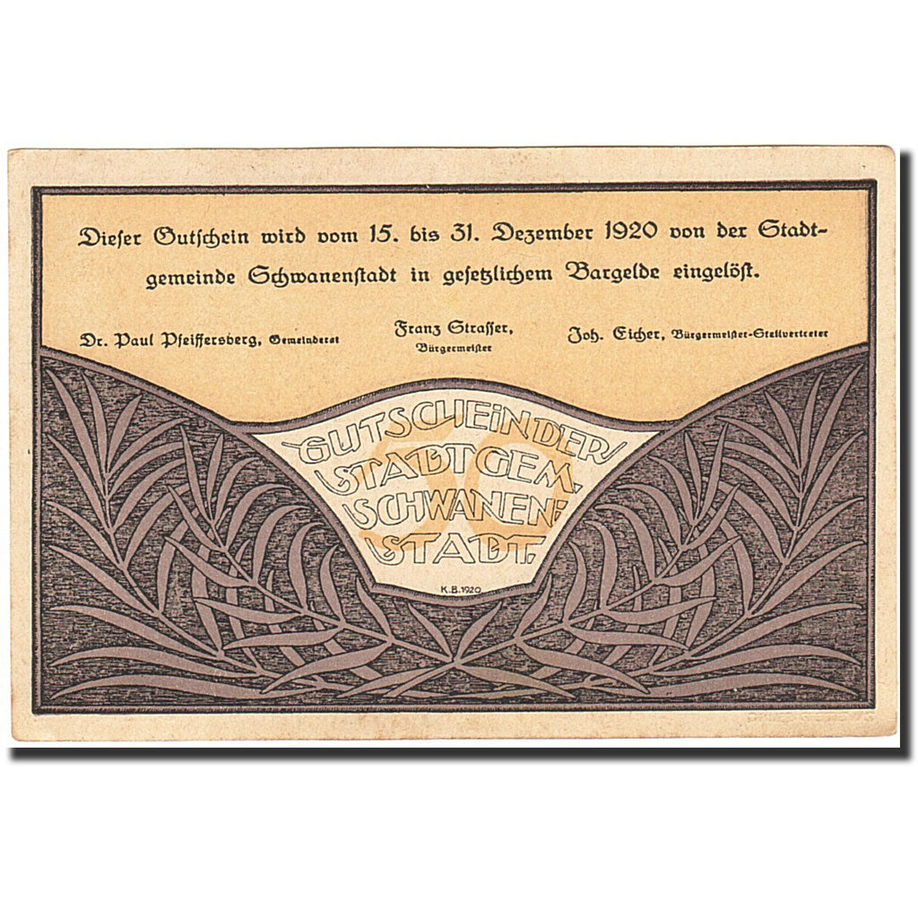 Banknote, Austria, Schwanenstadt, 50 Heller, village, 1920, 1920-12-31
