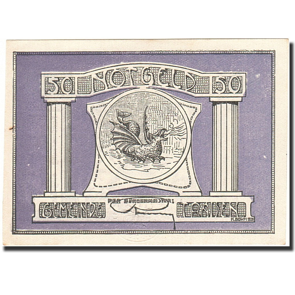 Banknote, Austria, Traisen, 50 Heller, dragon, 1920, 1920-12-31, UNC(63)